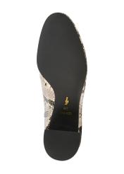 Leather high-heeled ankle boots with snakeskin motif BUTYD-1218-86(Z25), product view from below on a white background.