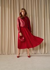 Red pleated midi skirt SPCDT-0096-4B(W26)