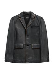 Men's black vintage leather jacket KURMS-0402-9J(Z26) - front product view, on white background.
