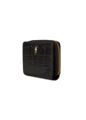 Black women's croco wallet PORES-0888-9G(W26), diagonal product view on white background.
