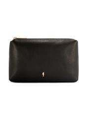 Black leather women's cosmetic bag TORES-1229-99(W26), product view from the front on a white background.