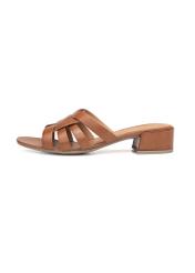Women's leather mules on a block heel BUTYD-1265-1F(W26), side view of the product on a white background.