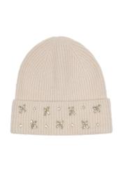 Beige women's cap with rhinestones CZADT-0174-16(Z24)-02