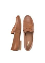 Women's leather moccasins in cognac color BUTYD-1074A-1F(W26), product view from above on a white background.