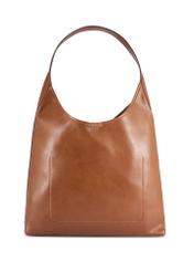 Large women's handbag in cognac color TOREC-1199-1F(W26), product view from the back on a white background.