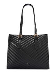 Large black leather women's handbag TORES-1287-99(W26), front product view on white background.
