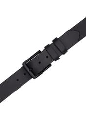 Black men's leather belt PASMS-0287-99(Z26), view of the buckle against a white background.