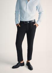 Black men's leather shoes BUTYM-0512-99(Z25), front view of the product on the model's feet against a light background.