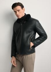 Men's sheepskin coat KOZMS-0001-1161(Z25), front view of the product on the model. Half of the silhouette visible.