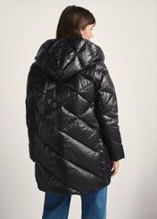 Black women's quilted jacket KURDT-0595-99(Z25), product view from the back on the model, half of the silhouette visible.