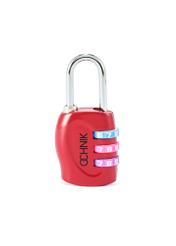 Red combination padlock AW-015-0001-41(W25), product front view without packaging on white background.