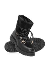 Women's black suede snow boots BUTYD-1201-99(Z25), diagonal product view on a white background.