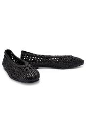 Women's black braided ballet flats BUTYD-1251-99(W26), diagonal product view on a white background.