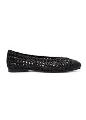 Women's black braided ballet flats BUTYD-1251-99(W26), side view of the product on a white background.