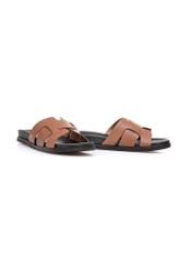 Brown leather women's flip-flops BUTYD-1163-24(W25), diagonal view of the product on a white background.