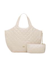 Large quilted leather women's handbag TORES-1306-0B(W26), product view with cosmetic bag on white background.