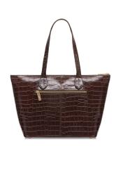 Women's brown leather shopper handbag TORES-0939E-89(Z25) - product view from the back on a white background.