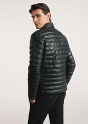 Black men's insulated leather jacket KURMS-0379-3358(Z25), product visible from the back on the model, half of the silhouette visible.