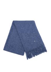 Blue women's scarf with fringes SZADT-0209-61(Z25), view of the folded product on a white background.
