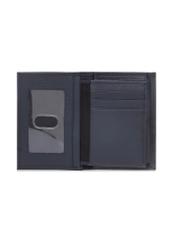 Navy blue men's leather wallet PORMS-0022B-69(W25), interior view of the product on a white background.