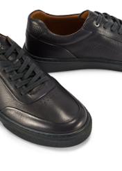 Men's leather sneakers in navy blue BUTYM-0484-7E(W26) - close-up of detail, on white background.