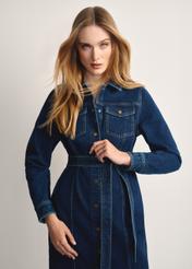 Denim shirt-style dress SUKDT-0240-68(Z25), product visible from the front on the model, half of the silhouette visible.-02