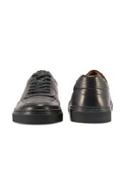 Men's navy blue leather sneakers BUTYM-0484-7E(W26) - front and back product view, on a white background.