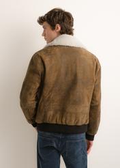 Men's suede bomber jacket KURMS-0422-1C(Z26), product view from the back on the model. Half of the silhouette visible.