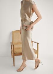 Women's gold high heel sandals BUTYD-1233-2X(W26), side view of the product on the model's feet.