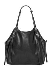 Women's black imitation leather shopper bag TOREC-1371-99(Z26), back view of the product on a white background.