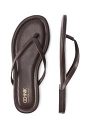 Women's dark brown leather flip-flops BUTYD-1271-1I(W26), product view from above on a white background.
