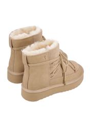 Women's cool beige snow boots BUTYD-1221-1K(Z26), rear view of the product on a white background.