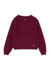 Burgundy women's V-neck sweater SWEDT-0162-49(Z25), product visible from the front, on white background.