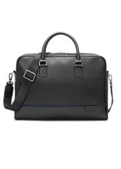 Black leather laptop bag TORMS-0494-99(W26) - front product view, on white background.