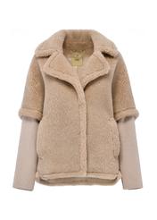 Beige woolen women's fur coat FUTDW-0026-81(Z24)-01