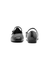 Women's black leather croco ballet flats BUTYD-1205-97(Z25), product view from the front and back on a white background.
