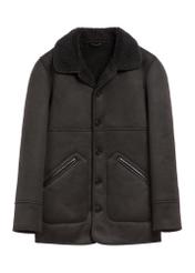 Black men's sheepskin coat KOZMP-0011-99(Z26), front product view on white background.