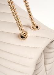 Cream leather women's handbag with quilting TORES-1286-0B(W26) - close-up of detail, on white background.
