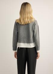 Gray women's sweater with collar SWEDT-0264-9D(Z26), back view of the product. Half of the silhouette visible.