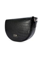Black semi-circular croco women's messenger bag TOREC-1184-9G(W26), diagonal product view on a white background.
