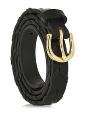 Women's black leather braided belt PASDS-0308-99(W24)-02