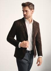 Men's brown suede jacket KURMS-0387-2880(Z25) - front product view on model on white background.