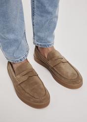 Men's leather loafers in dark beige BUTYM-0498-82(W25)