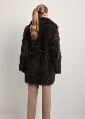 Women's brown double-sided leather sheepskin coat KOZDS-0090-1393(Z25), back view of the product on the model. Half of the silhouette visible.