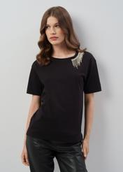 Women's black cotton blouse BLUDT-0163A-99(Z23)-01