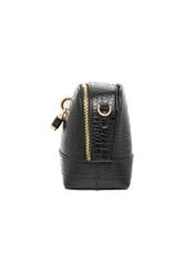 Black small croco bag TOREC-1331-9G(Z26) - product view from the side, white background.