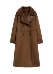 Long brown women's sheepskin coat KOZDP-0019-1H(Z26), front product view on white background.