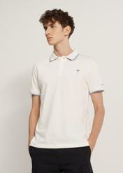 White polo shirt with patch POLMT-0064-11(W23)-02