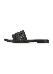 Women's black braided flip-flops BUTYD-1253-99(W26), side product view on white background.