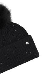 Black women's hat with pompom CZADT-0217-99(Z26), close-up of the product detail on a white background.